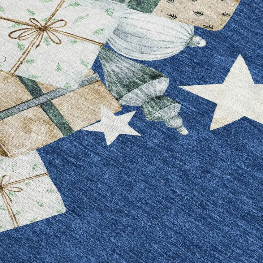 Navy Blue Beige Ivory And Taupe Geometric Washable Indoor Outdoor Area Rug Photo 4