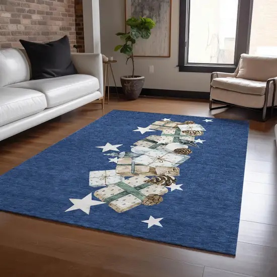 Navy Blue Beige Ivory And Taupe Presents Washable Indoor Outdoor Area Rug Photo 6