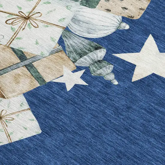 Navy Blue Beige Ivory And Taupe Geometric Washable Indoor Outdoor Area Rug Photo 3