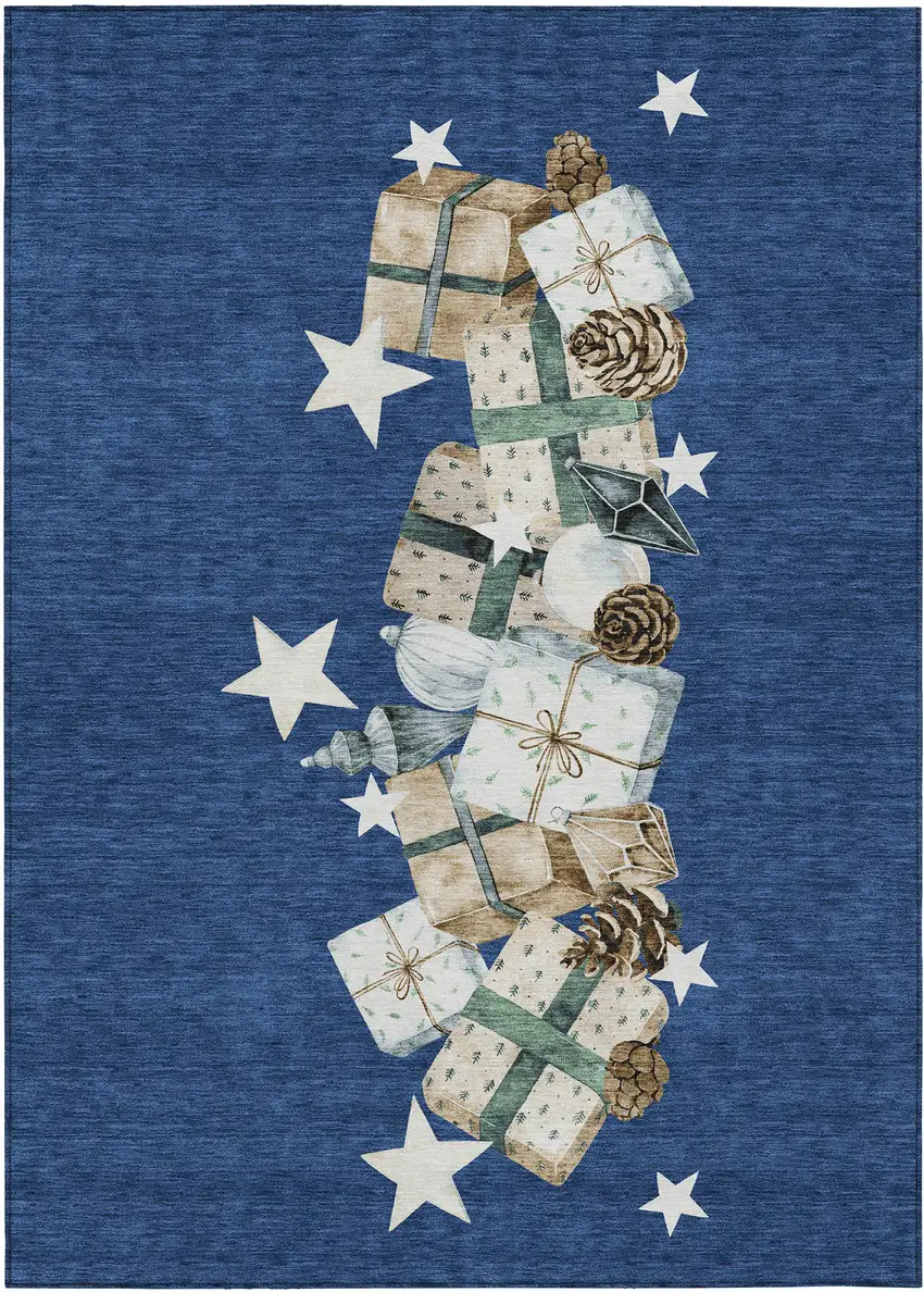 Navy Blue Beige Ivory And Taupe Geometric Washable Indoor Outdoor Area Rug Photo 8