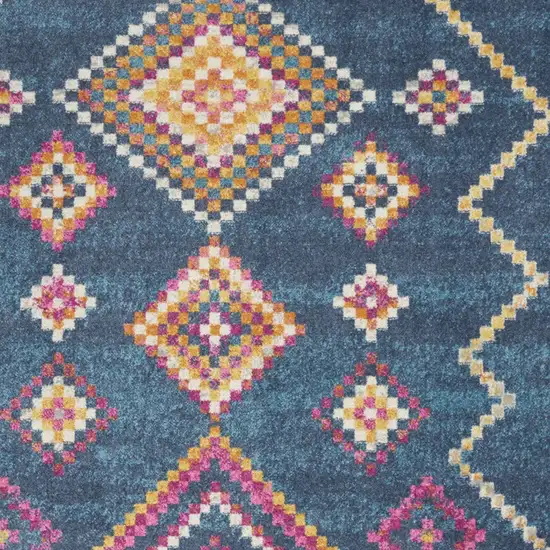 Navy Blue Yellow And Pink Southwestern Distressed Area Rug Photo 6