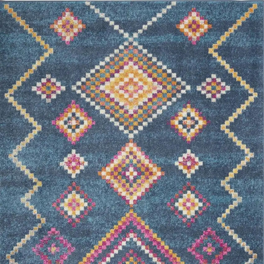 Navy Blue Yellow And Pink Southwestern Distressed Area Rug Photo 5