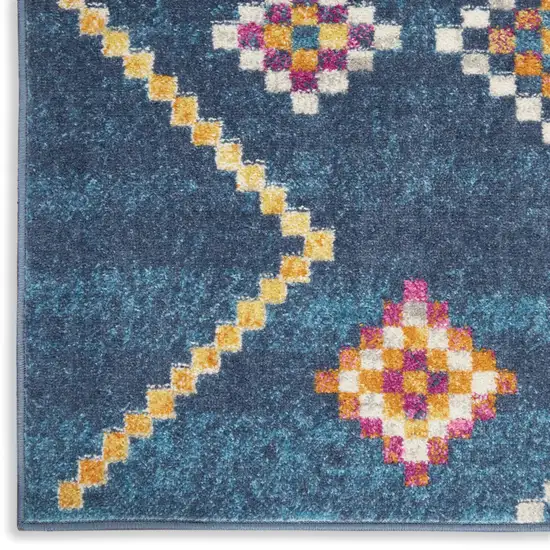 Navy Blue Yellow And Pink Southwestern Distressed Area Rug Photo 7