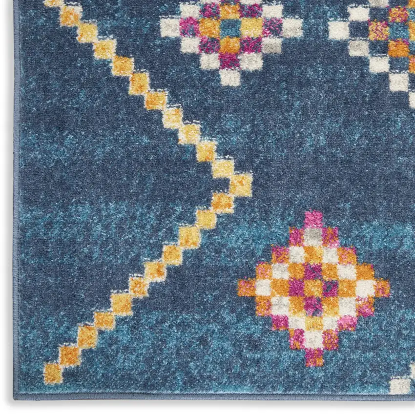 Navy Blue Yellow And Pink Southwestern Distressed Area Rug Photo 7