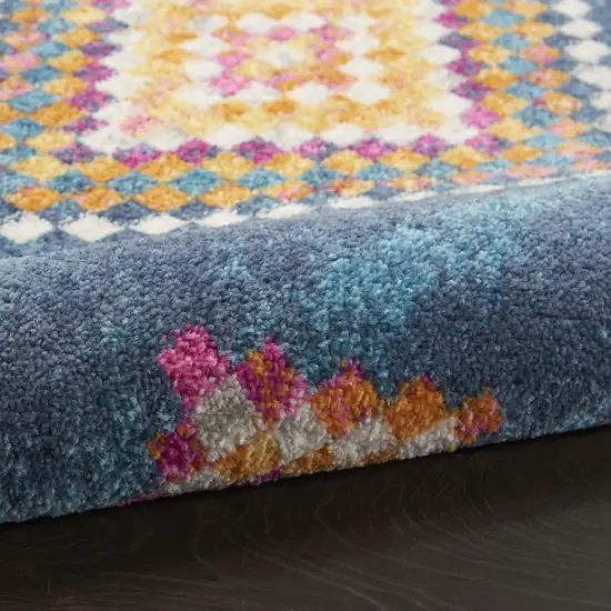 Navy Blue Yellow And Pink Southwestern Distressed Area Rug Photo 6