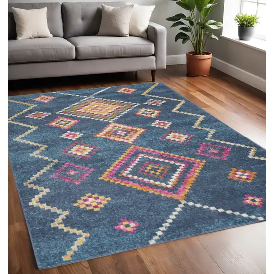 Navy Blue Yellow And Pink Southwestern Distressed Area Rug Photo 2