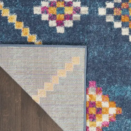Navy Blue Yellow And Pink Southwestern Distressed Area Rug Photo 8