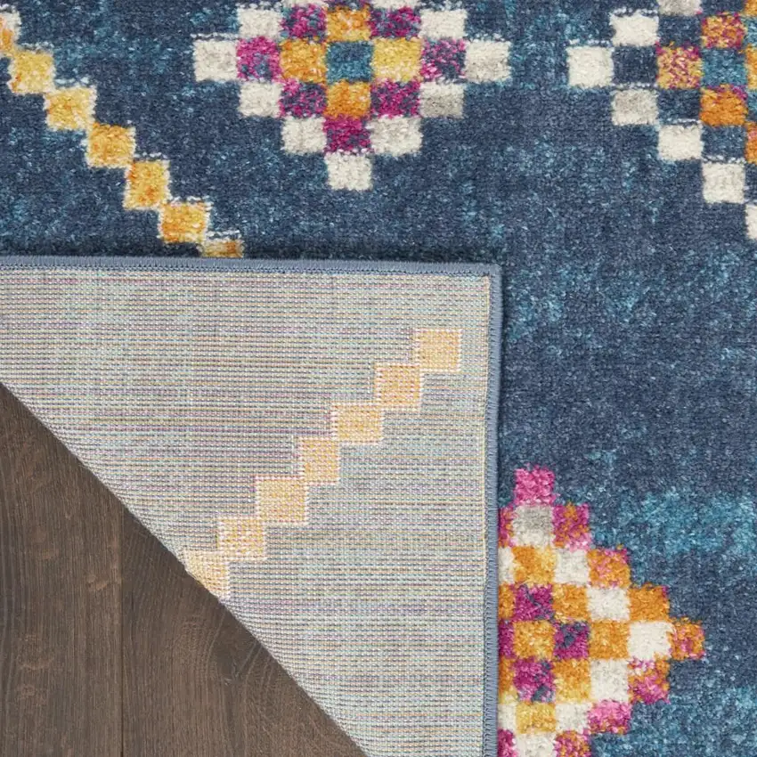 Navy Blue Yellow And Pink Southwestern Distressed Area Rug Photo 8