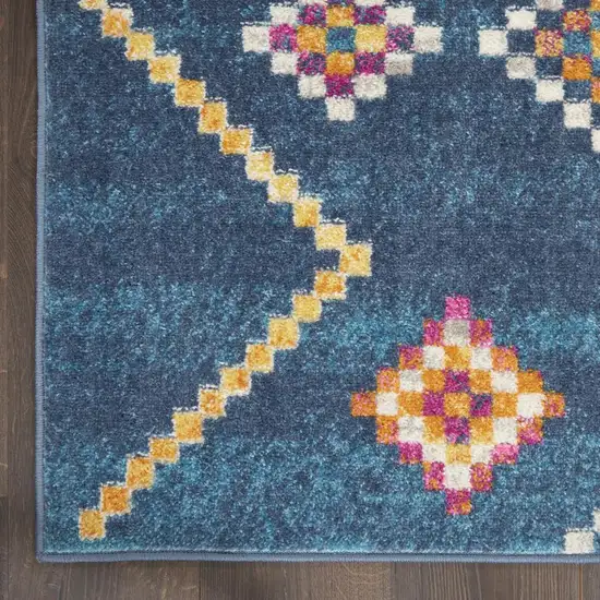 Navy Blue Yellow And Pink Southwestern Distressed Area Rug Photo 9