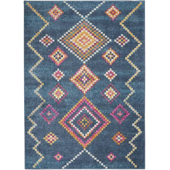 Navy Blue Yellow And Pink Southwestern Distressed Area Rug Photo 9
