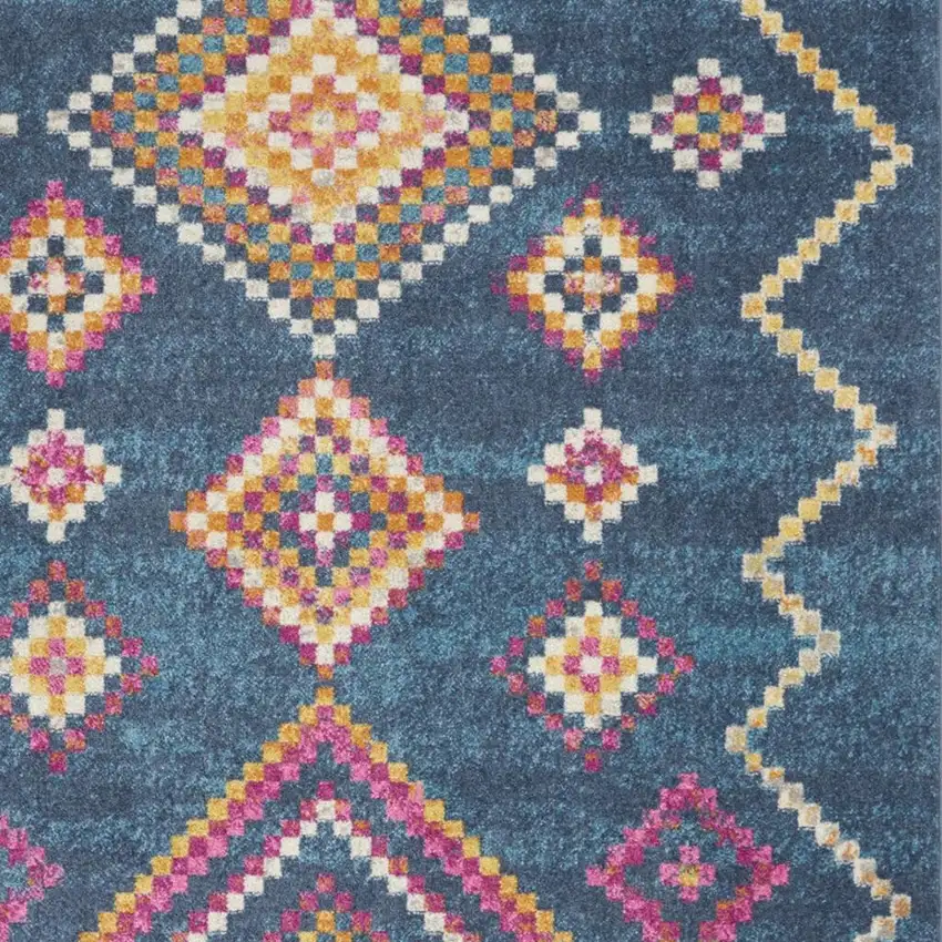 Navy Blue Yellow And Pink Southwestern Distressed Area Rug Photo 1