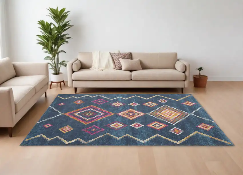 Navy Blue Southwestern Berber Area Rug Photo 1