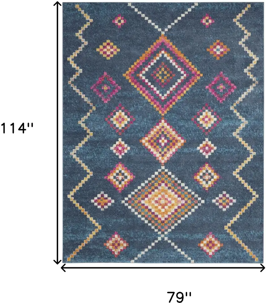 Navy Blue Yellow And Pink Southwestern Distressed Area Rug Photo 8
