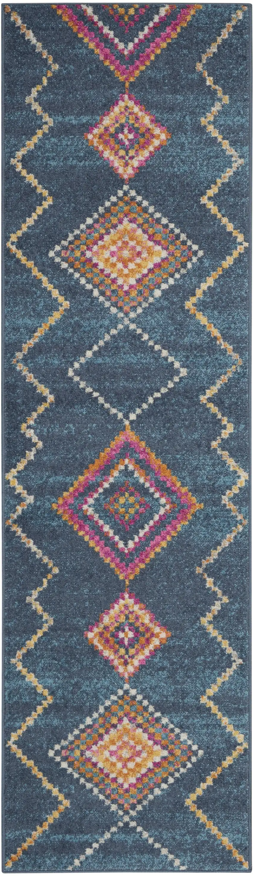 Navy Blue Berber Pattern Runner Rug Photo 1