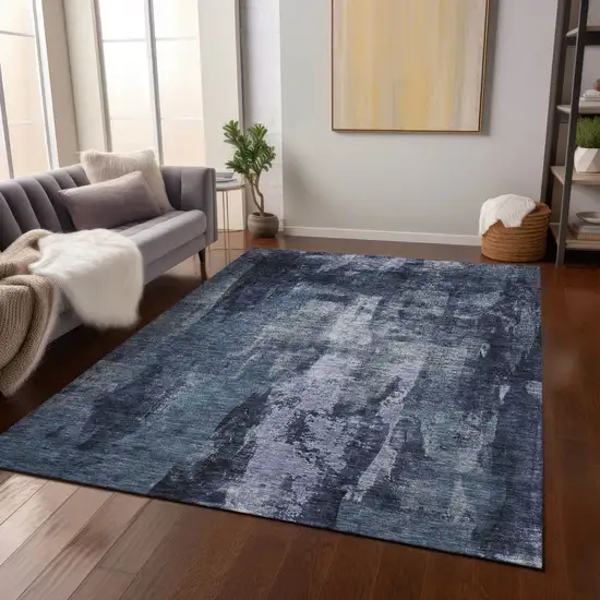 Navy Blue Black And Gray Abstract Washable Indoor Outdoor Area Rug Photo 9
