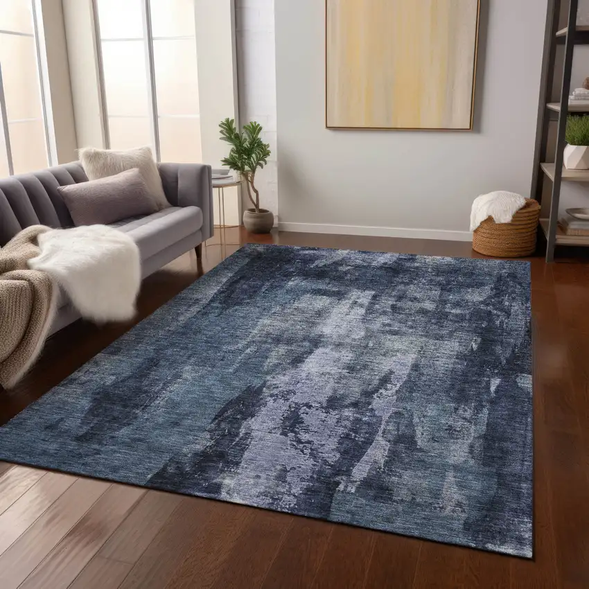 Navy Blue Black And Gray Abstract Washable Indoor Outdoor Area Rug Photo 9