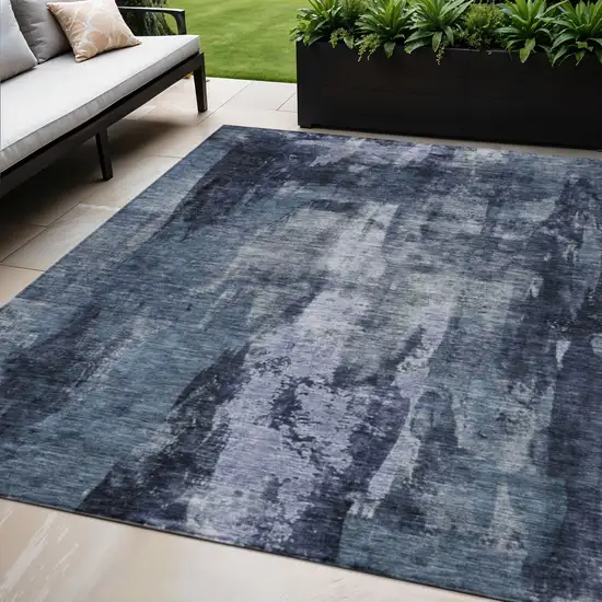 Navy Blue Black And Gray Abstract Washable Indoor Outdoor Area Rug Photo 1