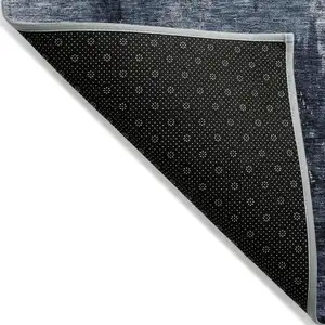 Photo of Navy Blue Black And Gray Abstract Washable Indoor Outdoor Area Rug