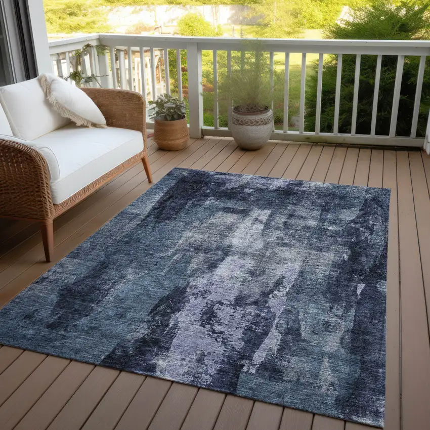 Navy Blue Black And Gray Abstract Washable Indoor Outdoor Area Rug Photo 6