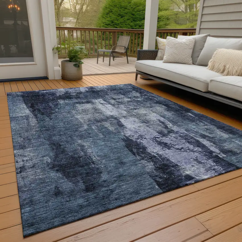 Navy Blue Black And Gray Abstract Washable Indoor Outdoor Area Rug Photo 9
