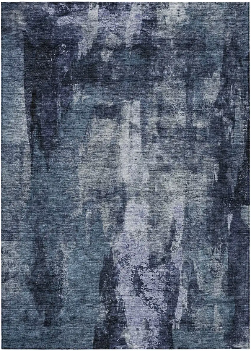Navy Blue Black And Gray Abstract Washable Indoor Outdoor Area Rug Photo 2