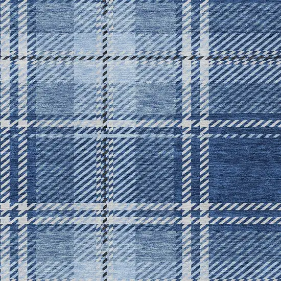 Navy Blue Black And Ivory Plaid Washable Indoor Outdoor Area Rug Photo 5