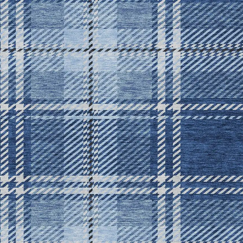 Navy Blue Black And Ivory Plaid Washable Indoor Outdoor Area Rug Photo 5