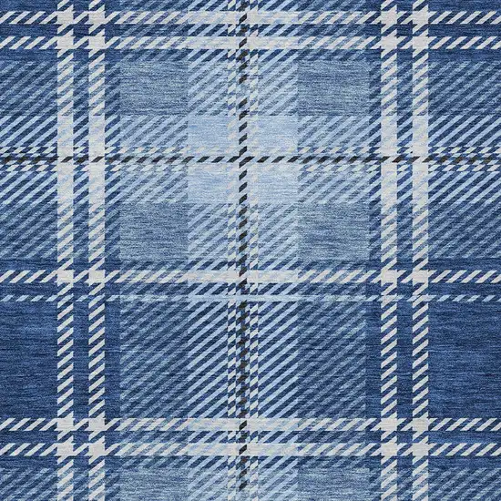 Navy Blue Black And Ivory Plaid Washable Indoor Outdoor Area Rug Photo 5