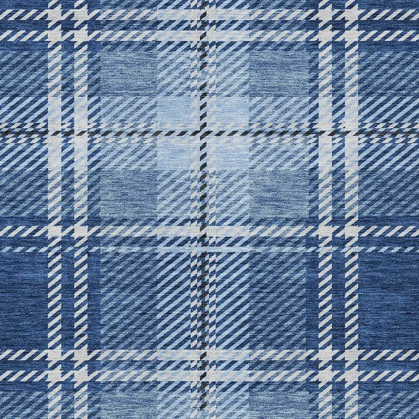 Navy Blue Black And Ivory Plaid Washable Indoor Outdoor Area Rug Photo 5