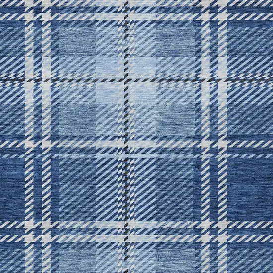 Navy Blue Black And Ivory Plaid Washable Indoor Outdoor Area Rug Photo 5
