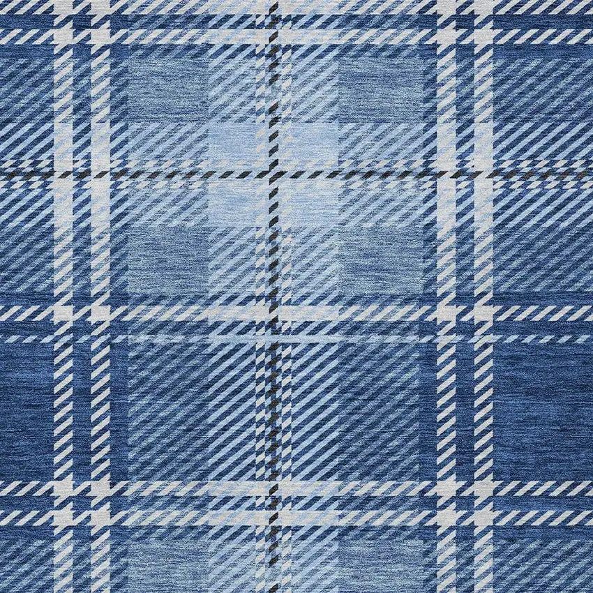 Navy Blue Black And Ivory Plaid Washable Indoor Outdoor Area Rug Photo 5