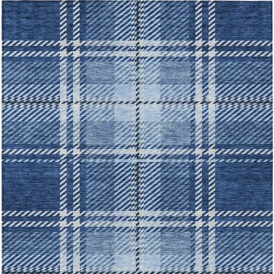 Navy Blue Black And Ivory Plaid Washable Indoor Outdoor Area Rug Photo 6
