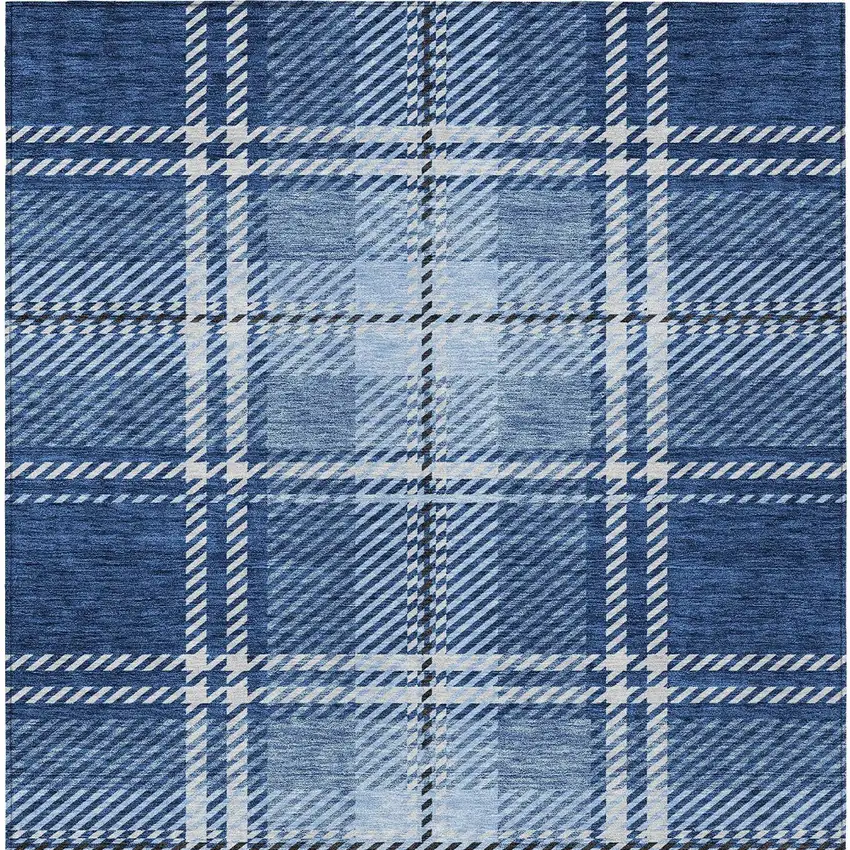 Navy Blue Black And Ivory Plaid Washable Indoor Outdoor Area Rug Photo 6