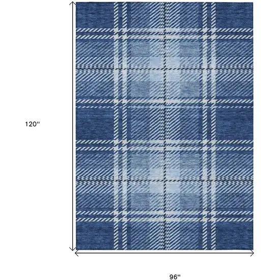 Navy Blue Black And Ivory Plaid Washable Indoor Outdoor Area Rug Photo 3