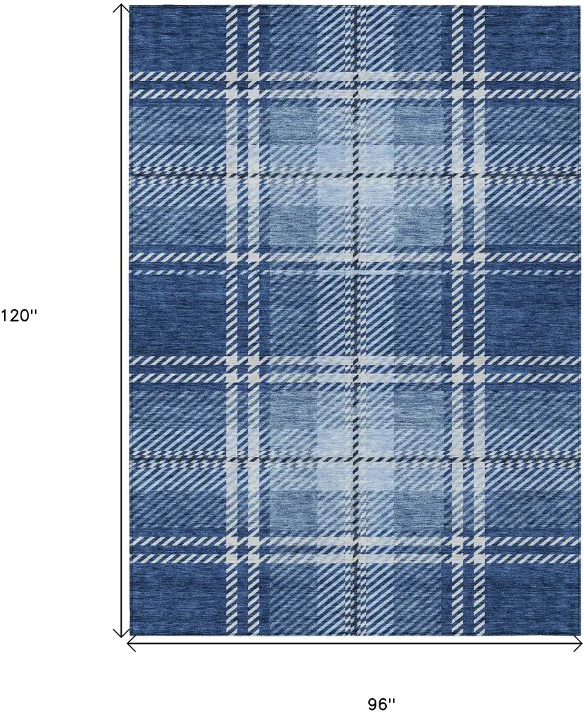 Navy Blue Black And Ivory Plaid Washable Indoor Outdoor Area Rug Photo 3