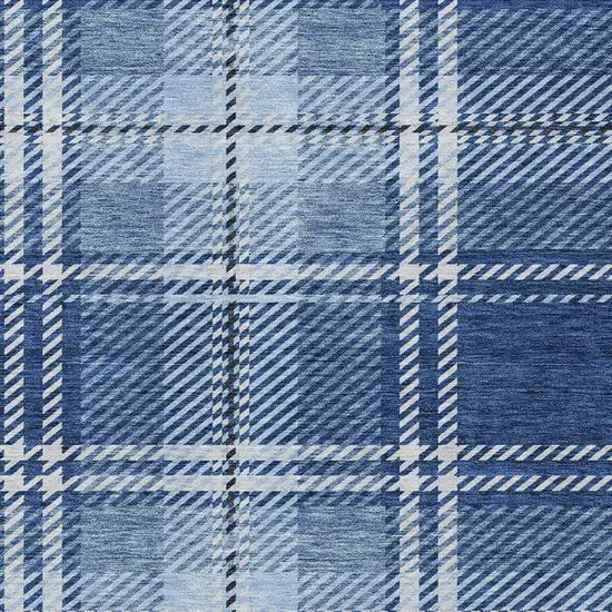Navy Blue Black And Ivory Plaid Washable Indoor Outdoor Area Rug Photo 5