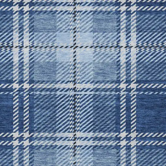 Navy Blue Black And Ivory Plaid Washable Indoor Outdoor Area Rug Photo 5