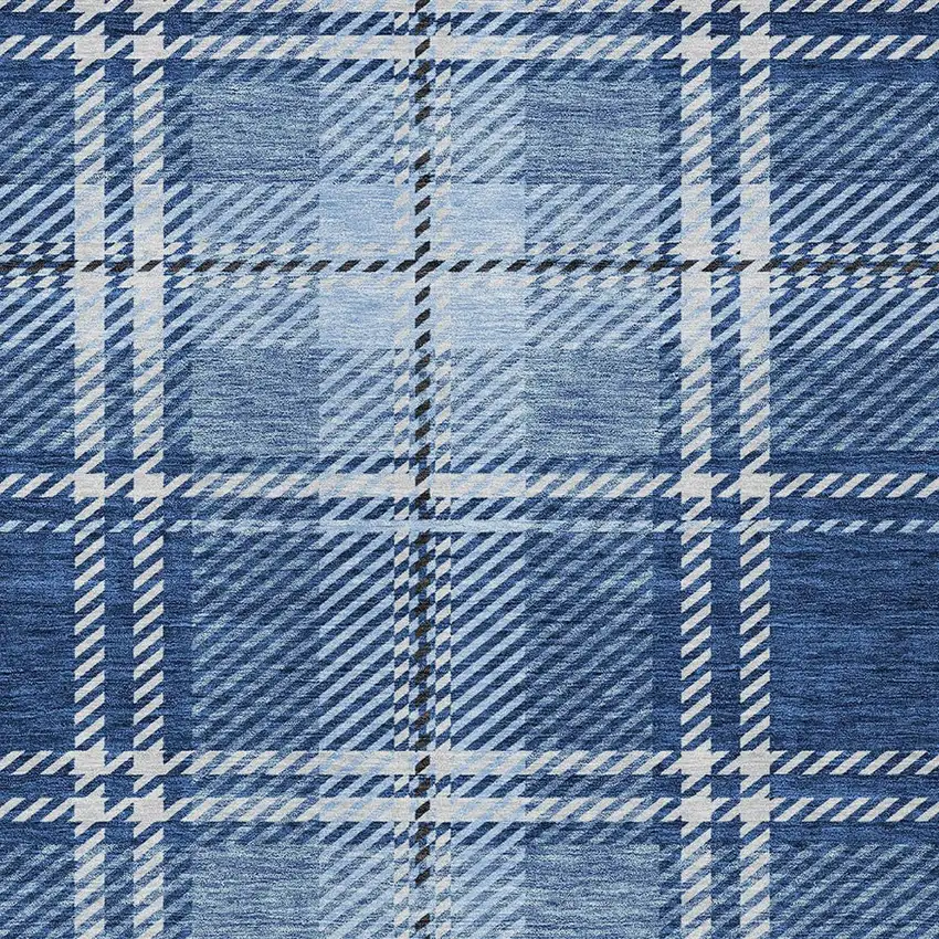 Navy Blue Black And Ivory Plaid Washable Indoor Outdoor Area Rug Photo 5
