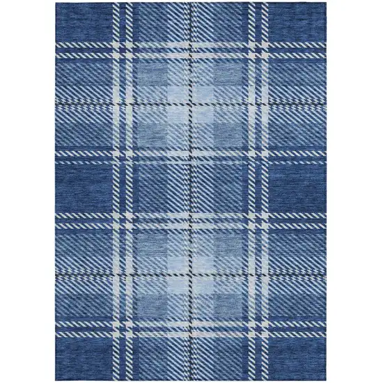 Navy Blue Black And Ivory Plaid Washable Indoor Outdoor Area Rug Photo 6