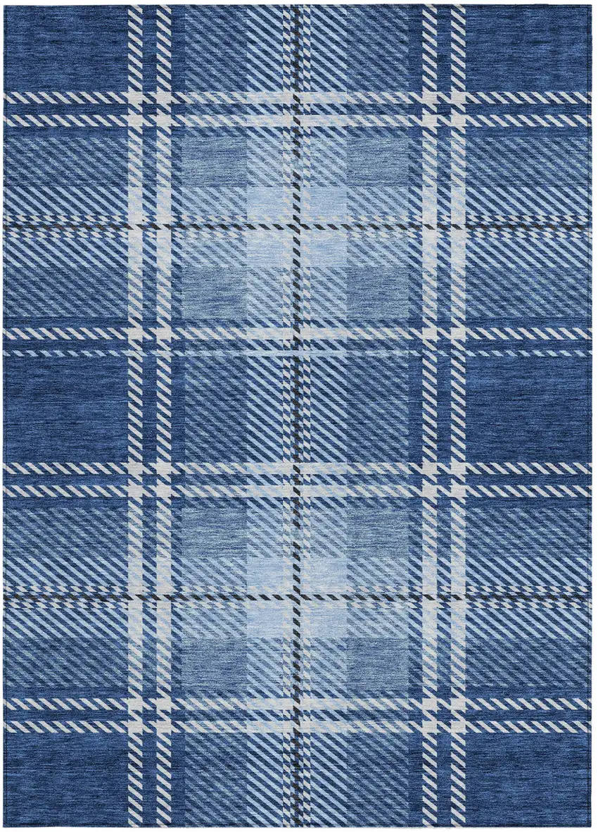 Navy Blue Black And Ivory Plaid Washable Indoor Outdoor Area Rug Photo 6