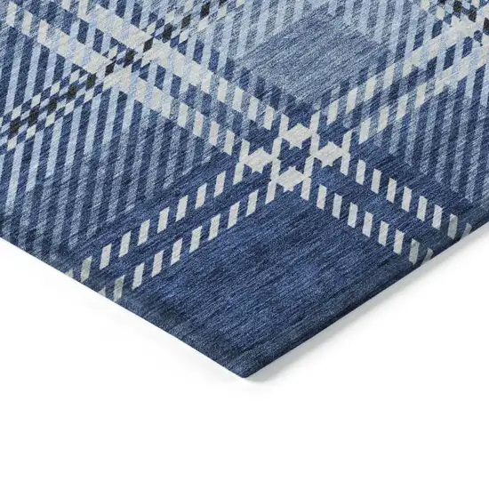 Navy Blue Black And Ivory Plaid Washable Indoor Outdoor Area Rug Photo 4