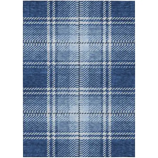 Navy Blue Black And Ivory Plaid Washable Indoor Outdoor Area Rug Photo 2