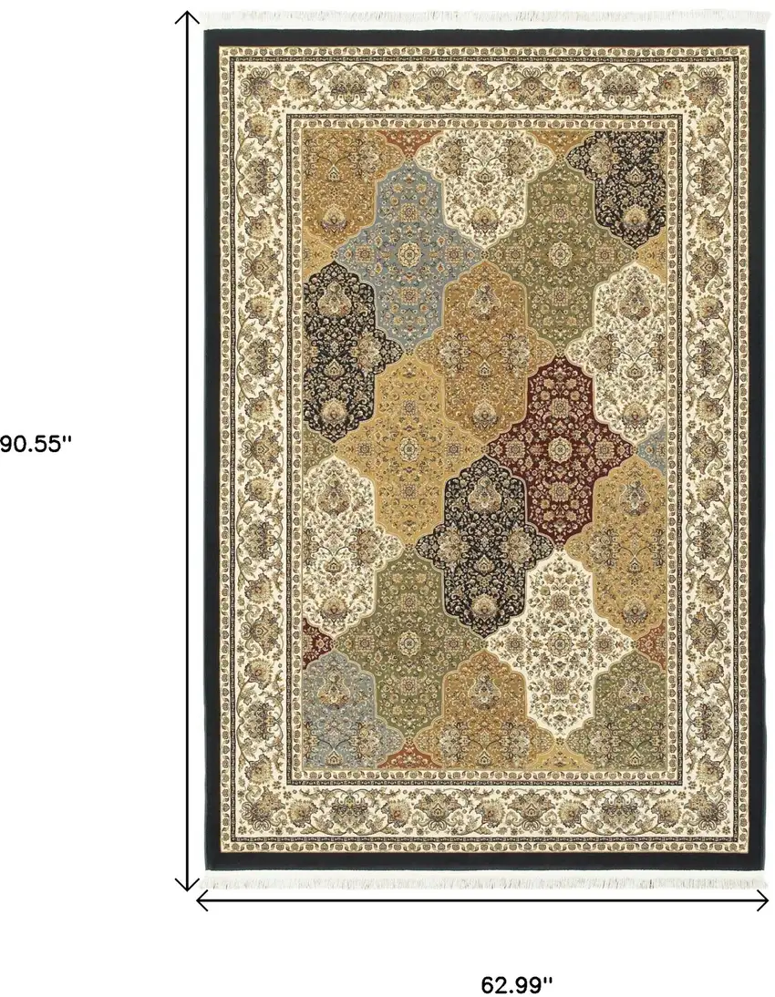Navy Blue Black And White Oriental Area Rug With Fringe Photo 3