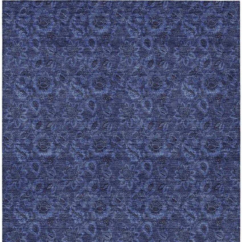 Navy Blue Blue And Charcoal Floral Washable Indoor Outdoor Area Rug Photo 7