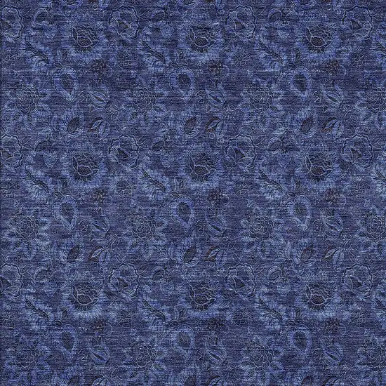 Navy Blue Blue And Charcoal Floral Washable Indoor Outdoor Area Rug Photo 6