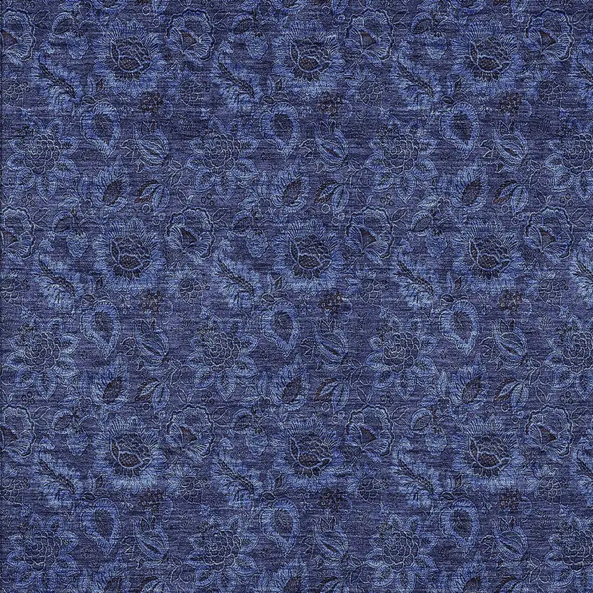 Navy Blue Blue And Charcoal Floral Washable Indoor Outdoor Area Rug Photo 6