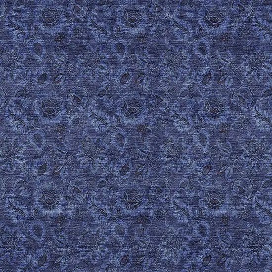 Navy Blue Blue And Charcoal Floral Washable Indoor Outdoor Area Rug Photo 6