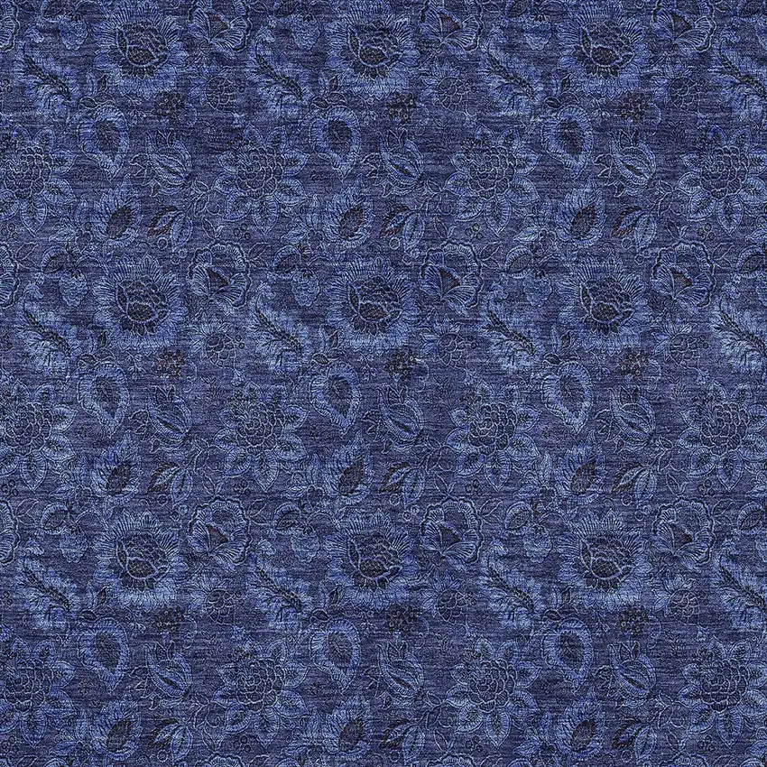 Navy Blue Blue And Charcoal Floral Washable Indoor Outdoor Area Rug Photo 6