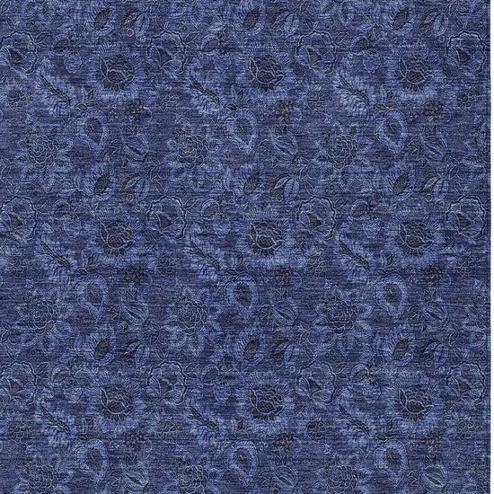 Navy Blue Blue And Charcoal Floral Washable Indoor Outdoor Area Rug Photo 6
