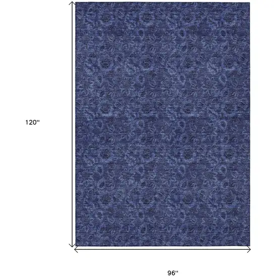 Navy Blue Blue And Charcoal Floral Washable Indoor Outdoor Area Rug Photo 3